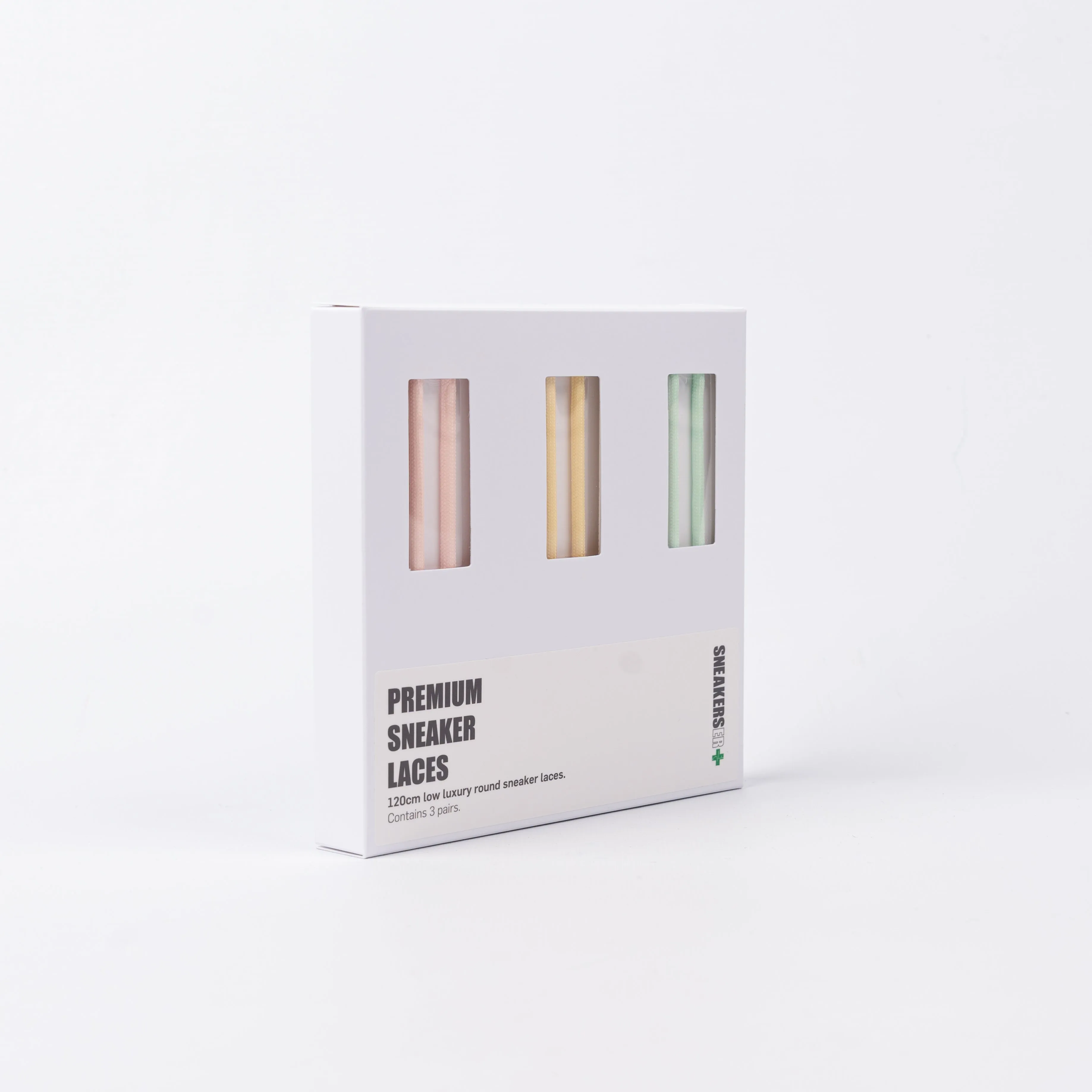 3 PACK GIFT BOX: LUXURY ROUND SNEAKER LACES (LOW'S) 120cm: PASTEL PINK, YELLOW & GREEN