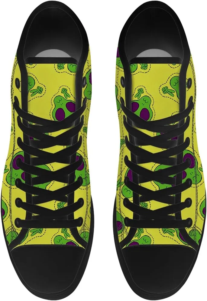 Alien Shoes for Men Women Funny High Top Canvas Sneakers Lace Up Casual Walking Shoes Gifts for Dad Mom