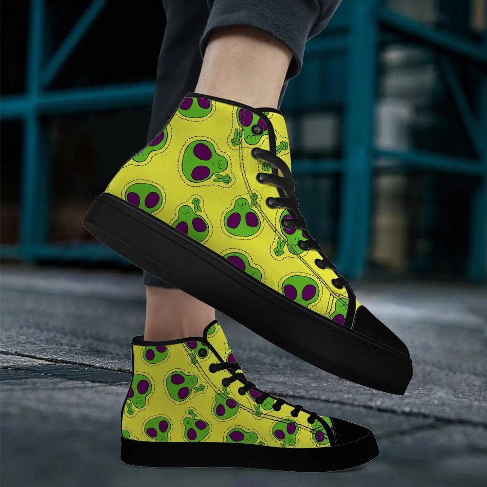 Alien Shoes for Men Women Funny High Top Canvas Sneakers Lace Up Casual Walking Shoes Gifts for Dad Mom