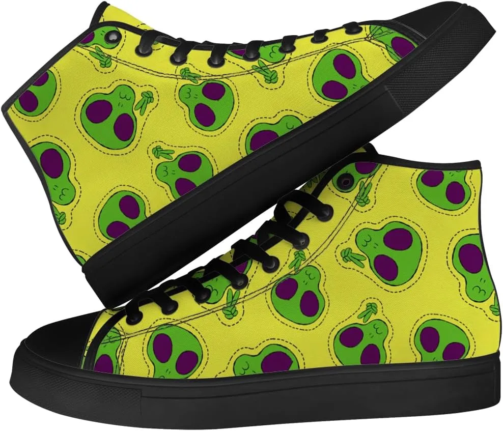 Alien Shoes for Men Women Funny High Top Canvas Sneakers Lace Up Casual Walking Shoes Gifts for Dad Mom