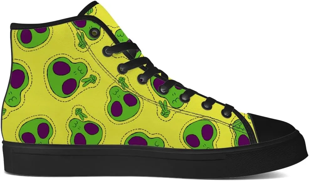 Alien Shoes for Men Women Funny High Top Canvas Sneakers Lace Up Casual Walking Shoes Gifts for Dad Mom