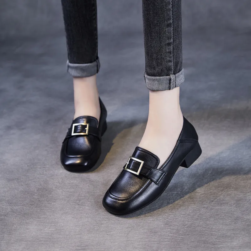 Babakud Women Spring Retro Leather Soft Sole Loafers