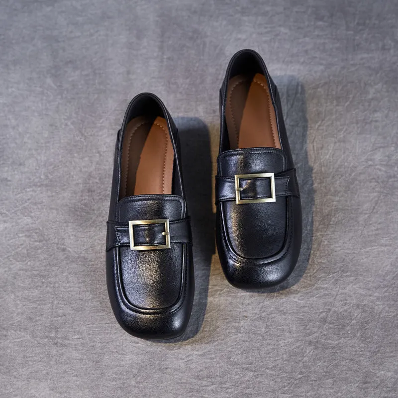 Babakud Women Spring Retro Leather Soft Sole Loafers