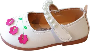 Baby Girls Leather Beaded Strap Sandals Low Heel Closed Toe Ankle Formal Shoes with Flower Toddler Dance Elegant Sandals