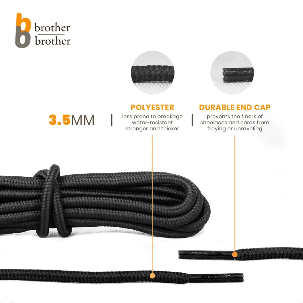 BB BROTHER BROTHER Boot Laces (5 Pairs) of Heavy Duty and Durable Round Shoelaces for Work, Hiking and Walking Boots 47'' Inches (120CM) Black