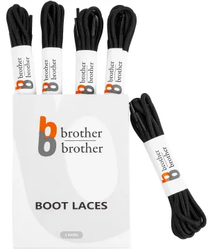 BB BROTHER BROTHER Boot Laces (5 Pairs) of Heavy Duty and Durable Round Shoelaces for Work, Hiking and Walking Boots 47'' Inches (120CM) Black