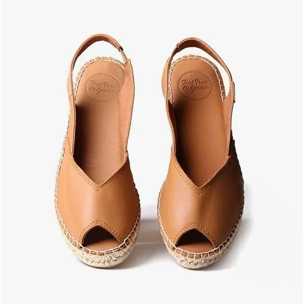 BERNIA Ladies Leather Slingback Espadrilles Tan