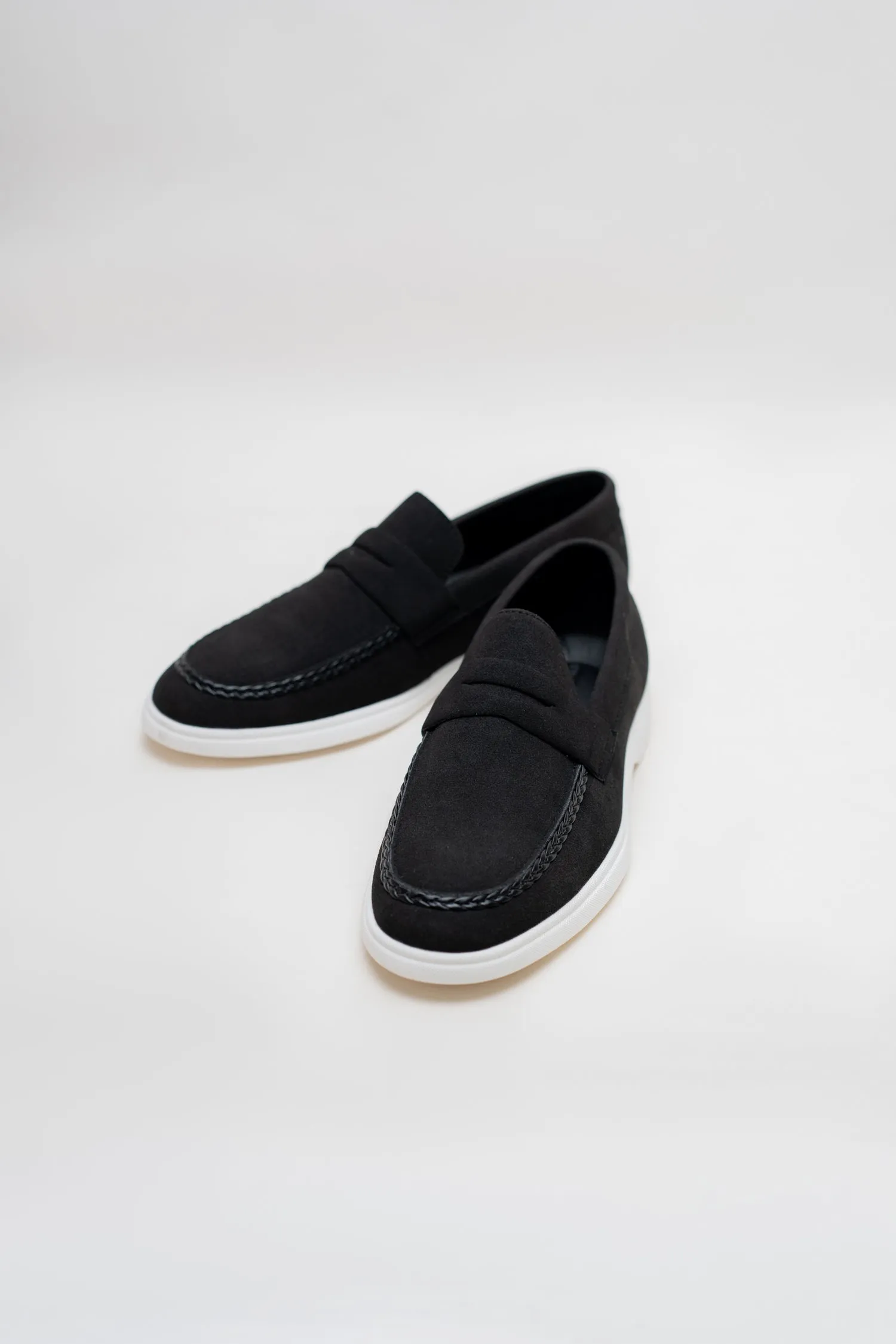 BLACK SUEDE PENNY LOAFERS