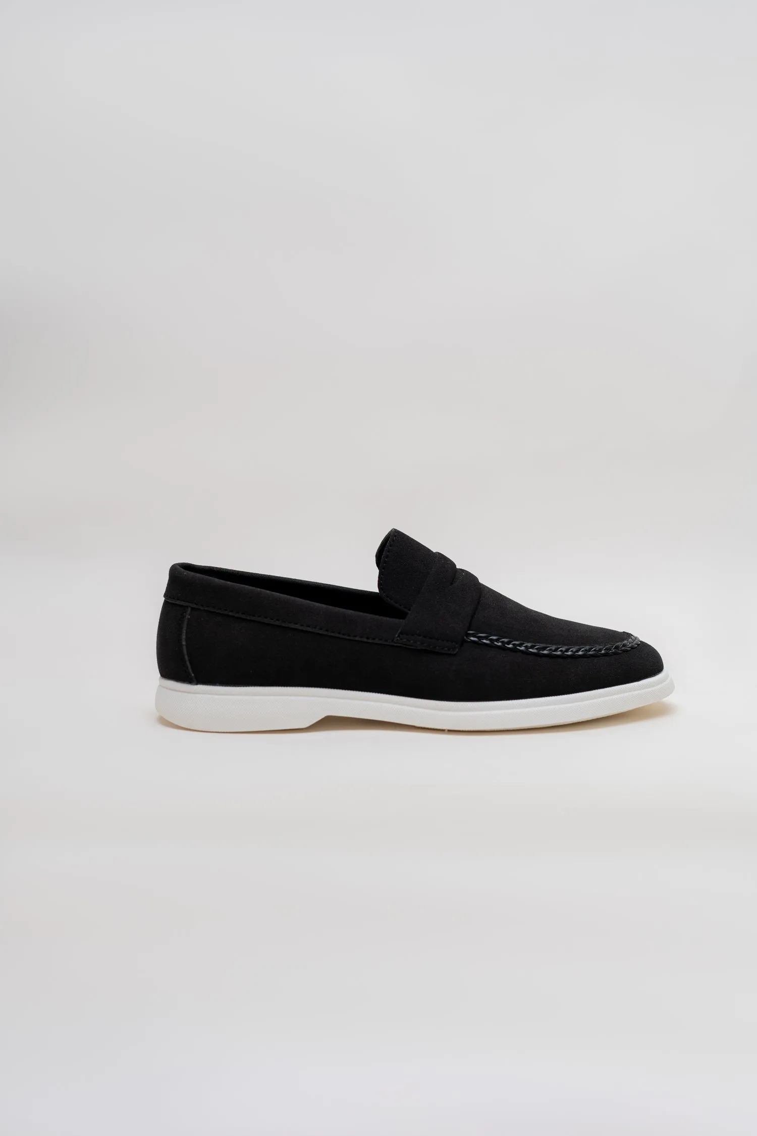 BLACK SUEDE PENNY LOAFERS