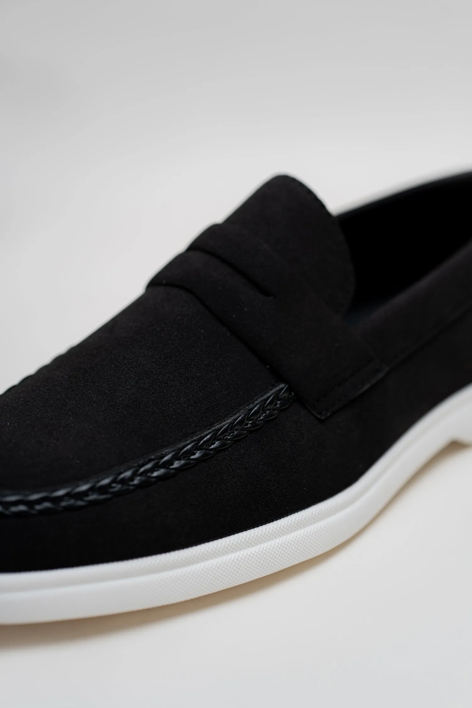 BLACK SUEDE PENNY LOAFERS