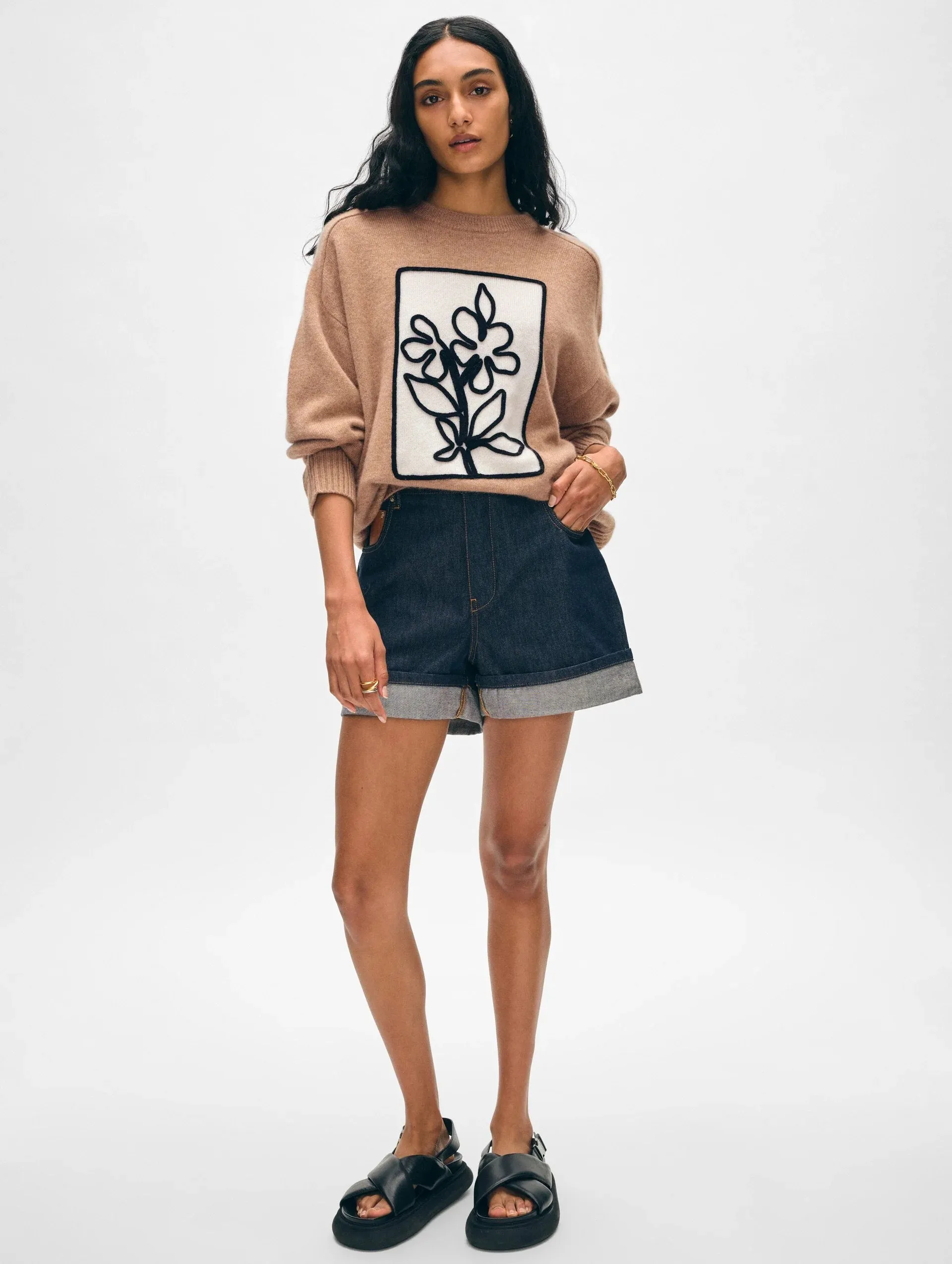 Cashmere Floral Crewneck Sweater