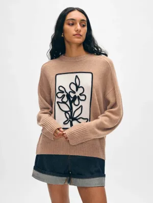 Cashmere Floral Crewneck Sweater