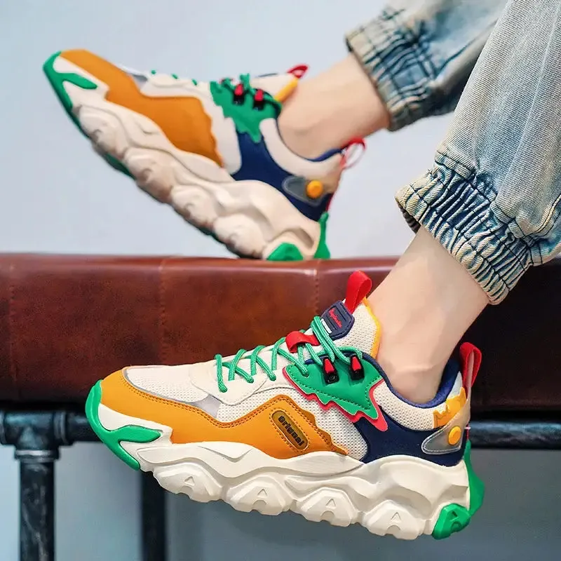 Chunky PU Non Slip Lace Up Sneakers