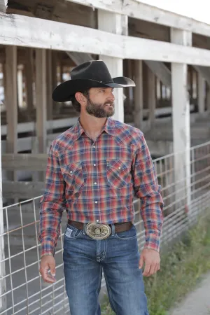 Cinch Men's Red and Navy Plaid Modern Fit Snap Shirt