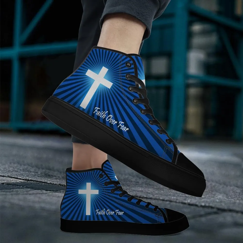 Faith Shoes for Men Women Faith Over Fear High Top Canvas Sneakers Lace Up Casual Walking Shoes Gifts for Dad Mom