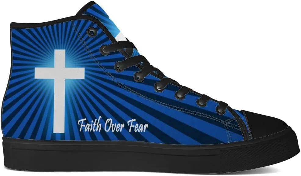 Faith Shoes for Men Women Faith Over Fear High Top Canvas Sneakers Lace Up Casual Walking Shoes Gifts for Dad Mom