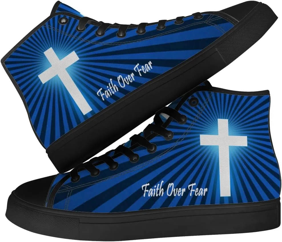 Faith Shoes for Men Women Faith Over Fear High Top Canvas Sneakers Lace Up Casual Walking Shoes Gifts for Dad Mom