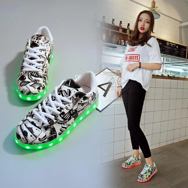 Fashion Graffiti Casual LED Colorful Luminous Shoes