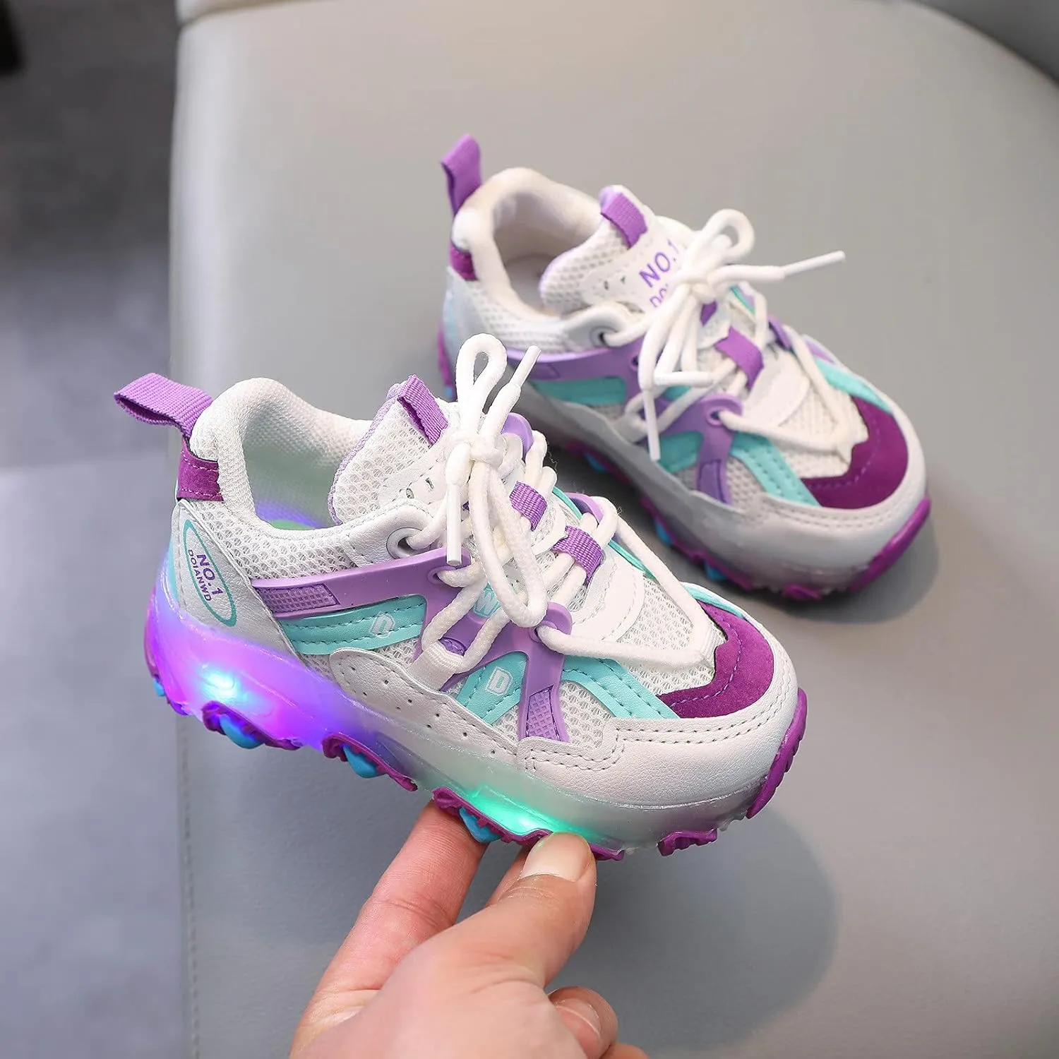 Gaoqi Toddler Newborn Sneaker Breathable Sports Shoes LED Light Shoes Luminous Running Shoes Soft Sole Luminous Sneaker (Purple, 5.5-6Years Little Kid)