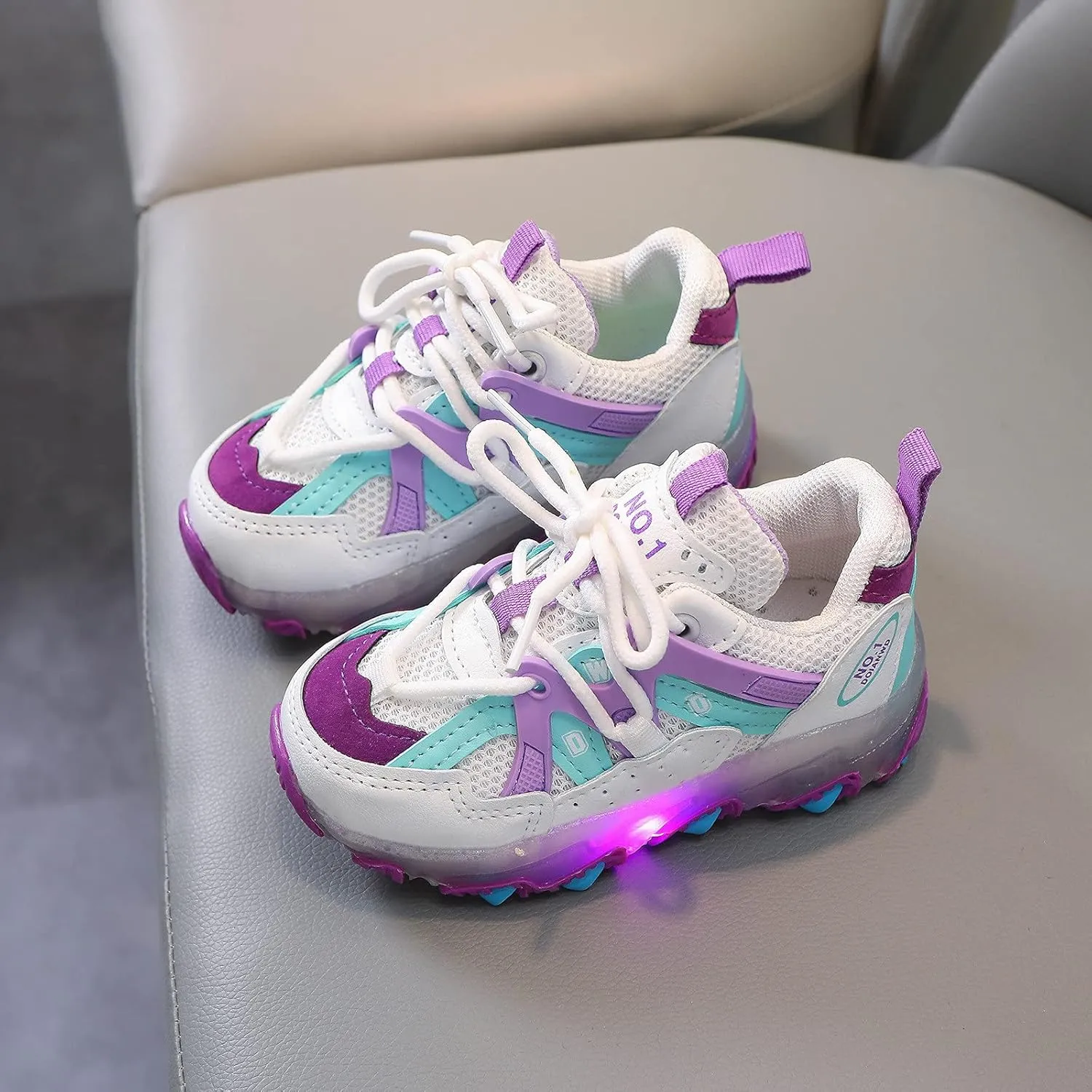 Gaoqi Toddler Newborn Sneaker Breathable Sports Shoes LED Light Shoes Luminous Running Shoes Soft Sole Luminous Sneaker (Purple, 5.5-6Years Little Kid)