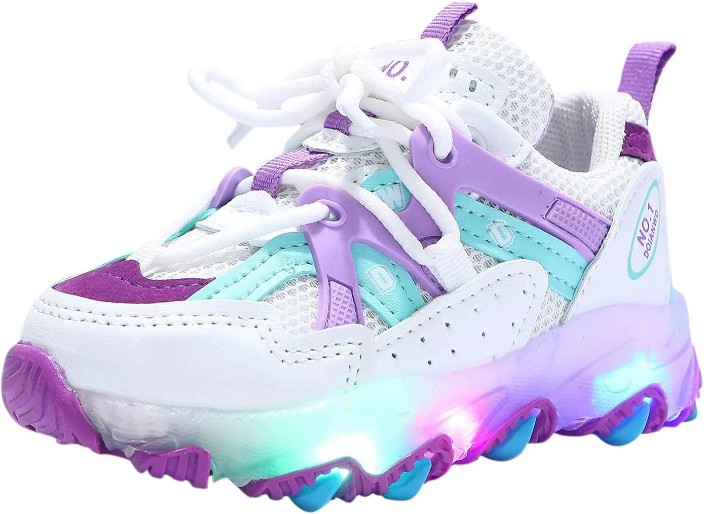 Gaoqi Toddler Newborn Sneaker Breathable Sports Shoes LED Light Shoes Luminous Running Shoes Soft Sole Luminous Sneaker (Purple, 5.5-6Years Little Kid)