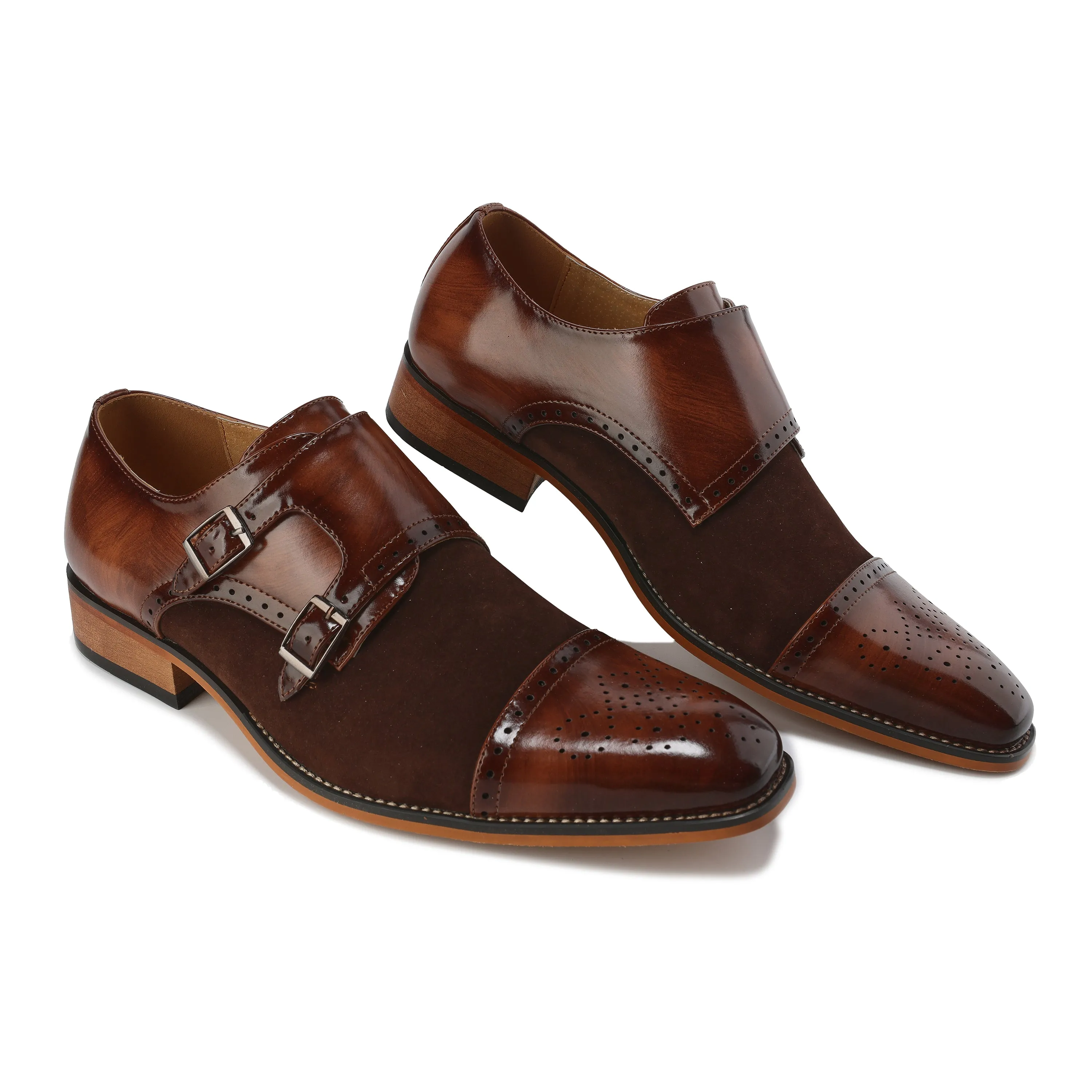 Gino Vitale Men's Double Monk Strap Two-Tone Loafer
