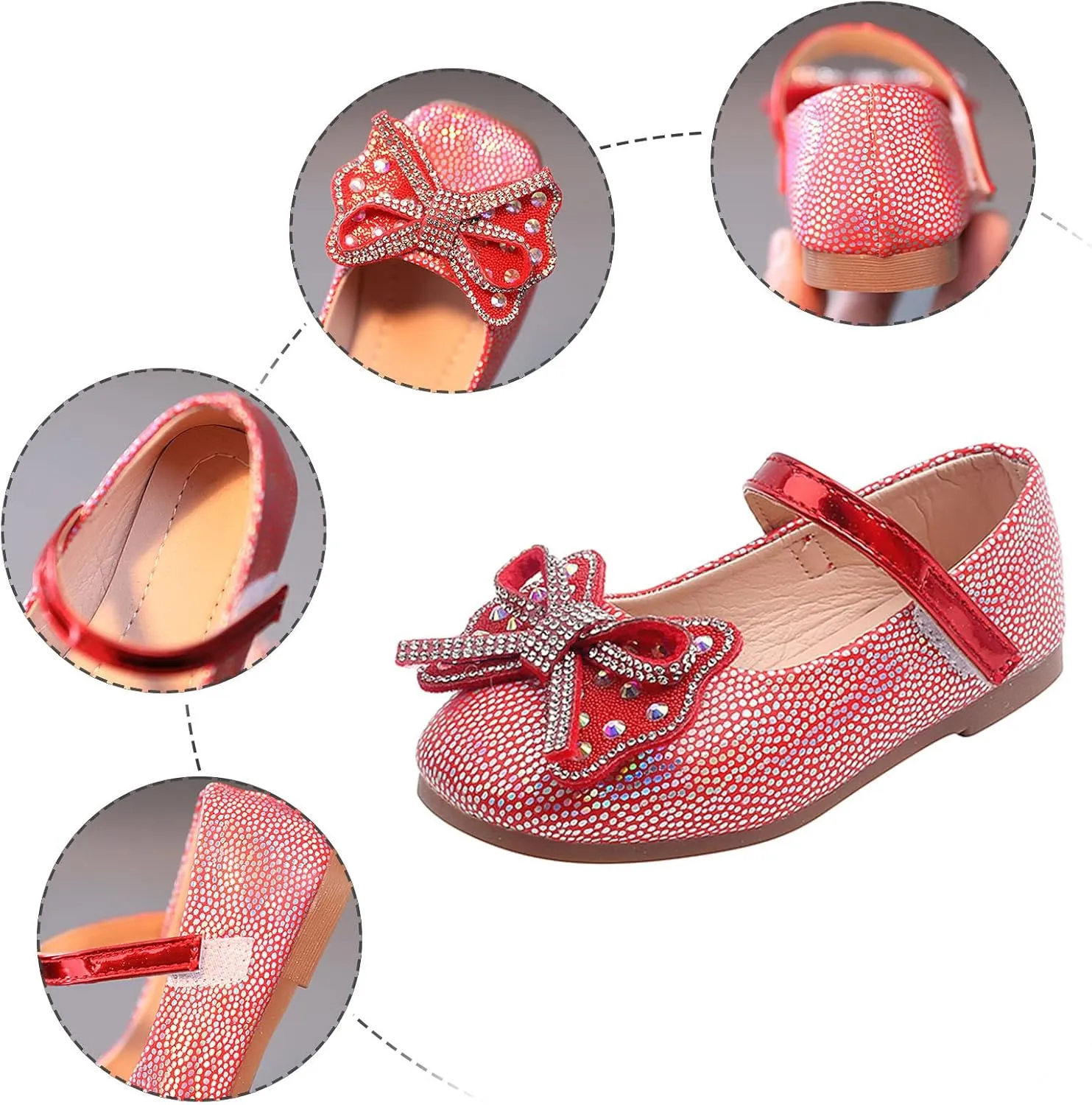Girls Kids Ankle Dress Shoes Bow Pearl Sequins Glitter Sandals Baby Toddler Dance Ballet Summer Light Shoes
