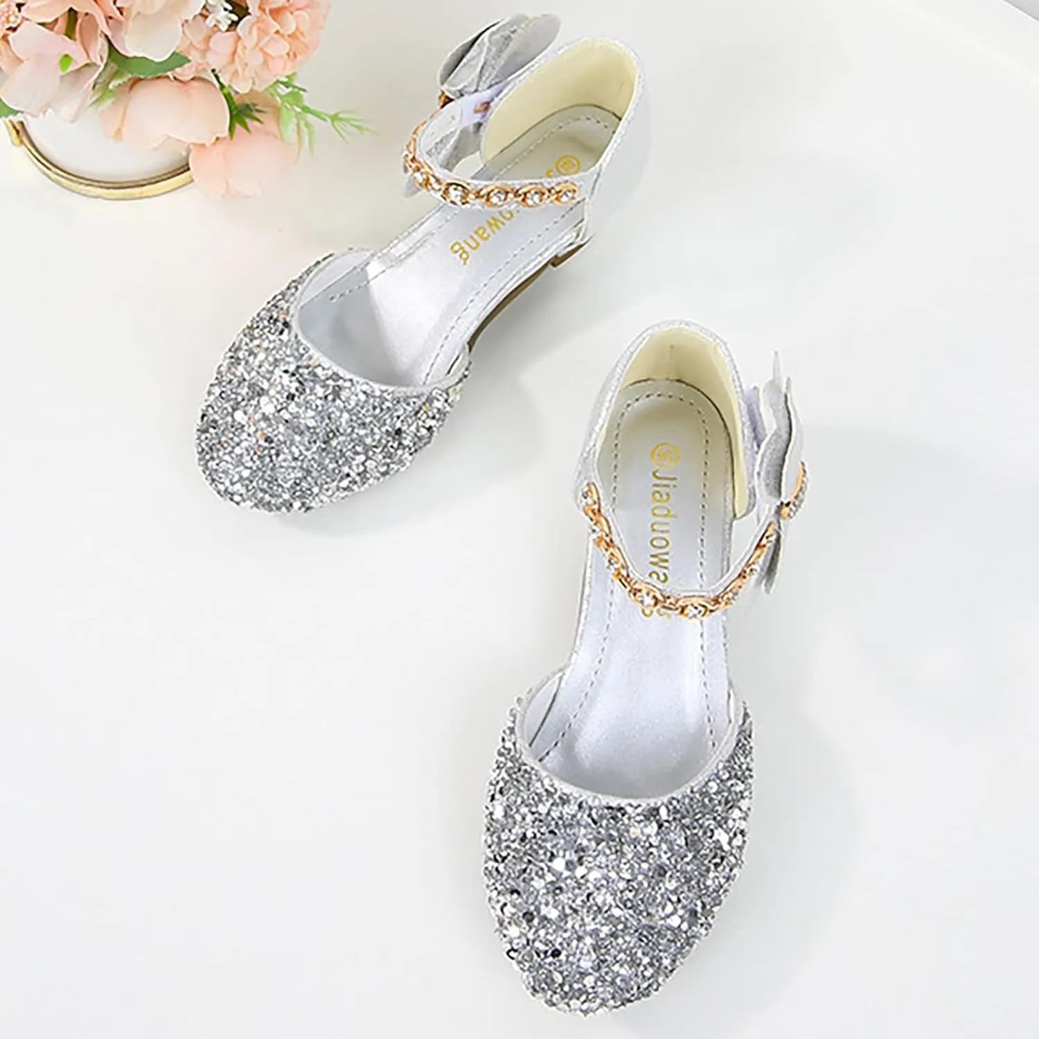 Girls Low Heel Sparkly Dress Shoes Mary Jane Flower Girls Wedding Birthday Par??y Dress Shoes for Little/Big Kids