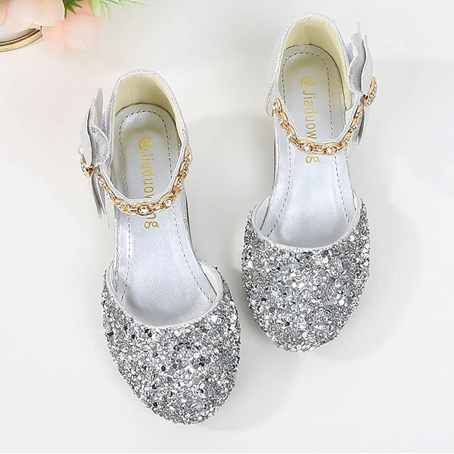 Girls Low Heel Sparkly Dress Shoes Mary Jane Flower Girls Wedding Birthday Par??y Dress Shoes for Little/Big Kids