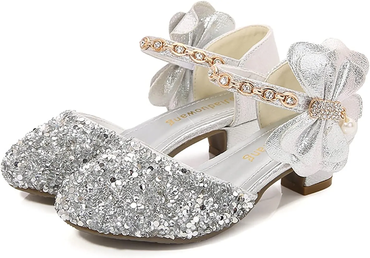 Girls Low Heel Sparkly Dress Shoes Mary Jane Flower Girls Wedding Birthday Par??y Dress Shoes for Little/Big Kids