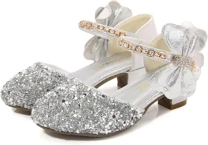 Girls Low Heel Sparkly Dress Shoes Mary Jane Flower Girls Wedding Birthday Par??y Dress Shoes for Little/Big Kids