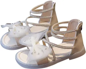 Girls Mary Jane Shoes Lace Bow Sandals Ballet Flat Pearls Mary Jane Wedding Ankle Strap Summer Dress ay Shoes