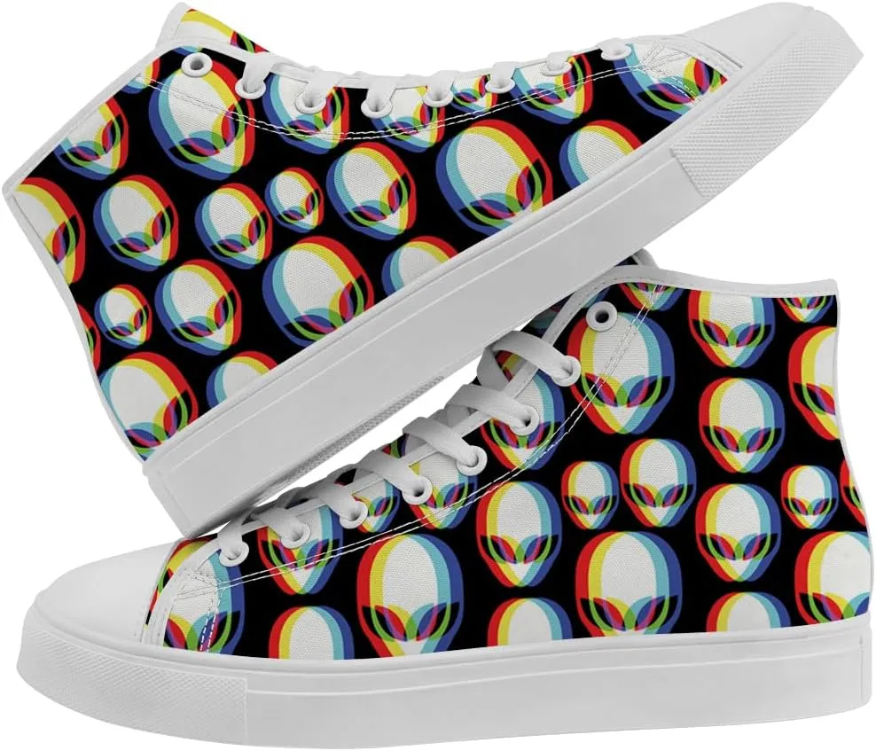 High Shoes for Men Women Alien High Top Canvas Sneakers Lace Up Casual Walking Shoes Gifts for Boys Girls