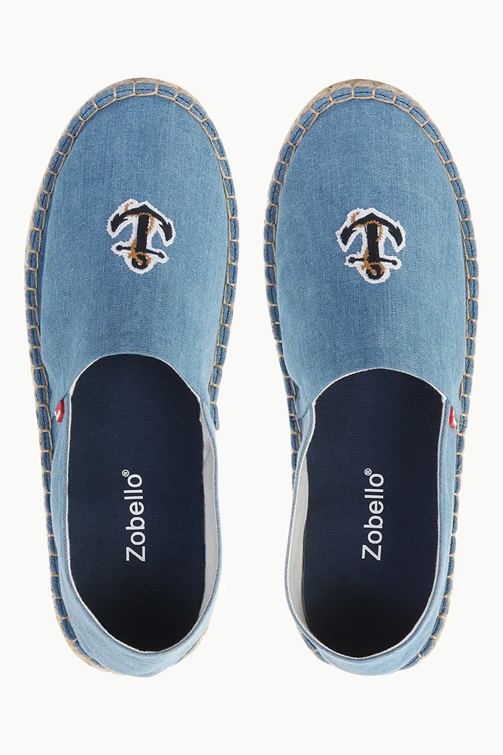 Indigo Denim Anchor Embroidered Espadrilles
