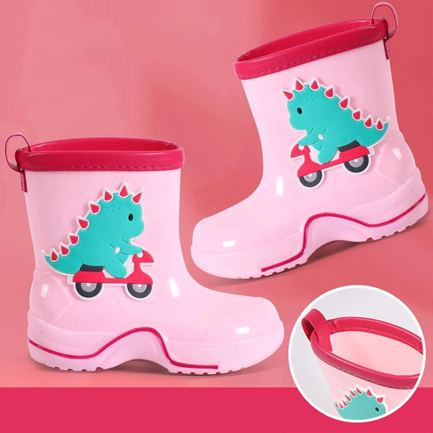 IWIHMIV Lightwight Waterproof Rain Boots Rubber Children Water Shoes Dinosaur Rain Boots for Boys