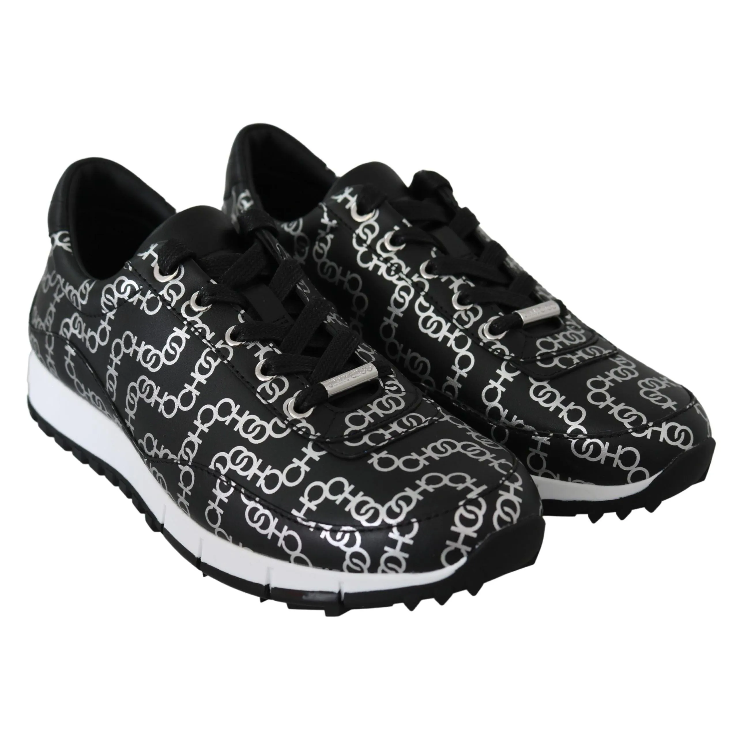 Jimmy Choo Elegant Black & Silver Leather Sneakers