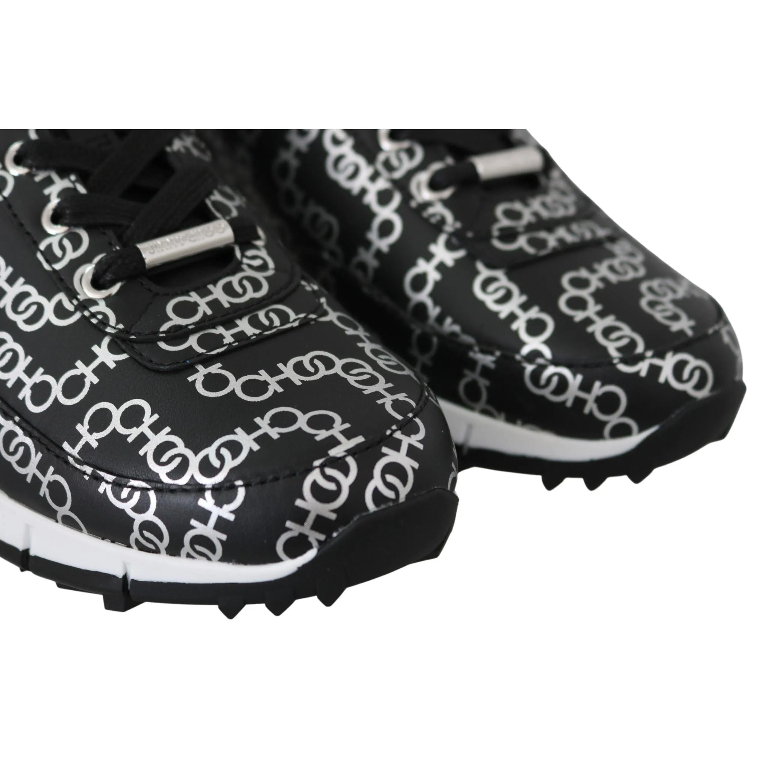 Jimmy Choo Elegant Black & Silver Leather Sneakers