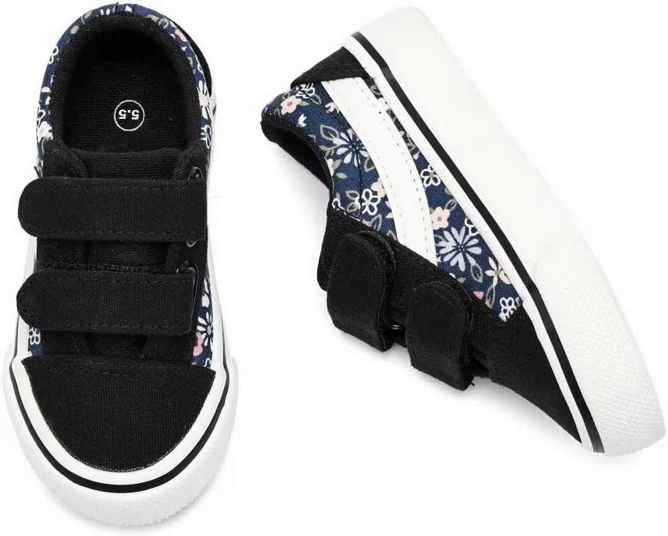 JUDIS Kids Canvas Shoes Dual Adjustable Hook and Loop Casual Sneakers Boys and Girls Fashion Shoes