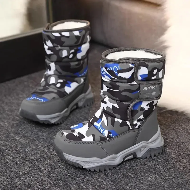 Kids Fleece-Lined and Thickened Warm Cotton Shoes Waterproof Midsize and Large Boys and Girls Snow Boots Footwear Children's