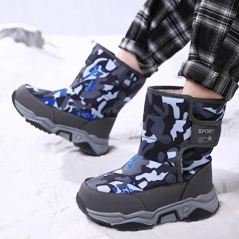 Kids Fleece-Lined and Thickened Warm Cotton Shoes Waterproof Midsize and Large Boys and Girls Snow Boots Footwear Children's
