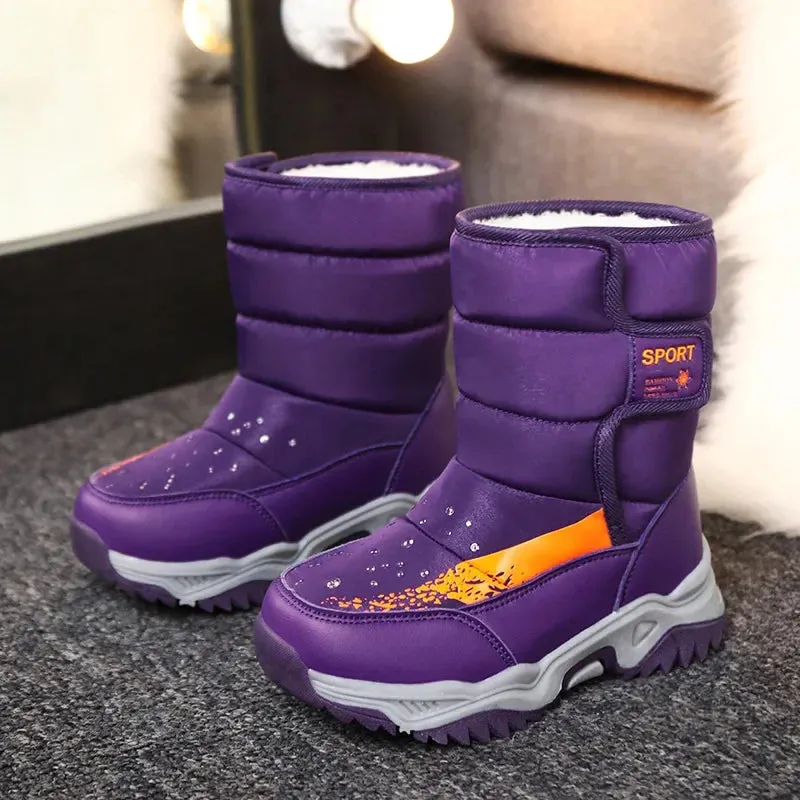 Kids Fleece-Lined and Thickened Warm Cotton Shoes Waterproof Midsize and Large Boys and Girls Snow Boots Footwear Children's