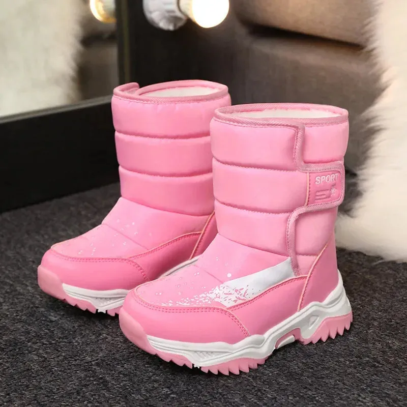 Kids Fleece-Lined and Thickened Warm Cotton Shoes Waterproof Midsize and Large Boys and Girls Snow Boots Footwear Children's