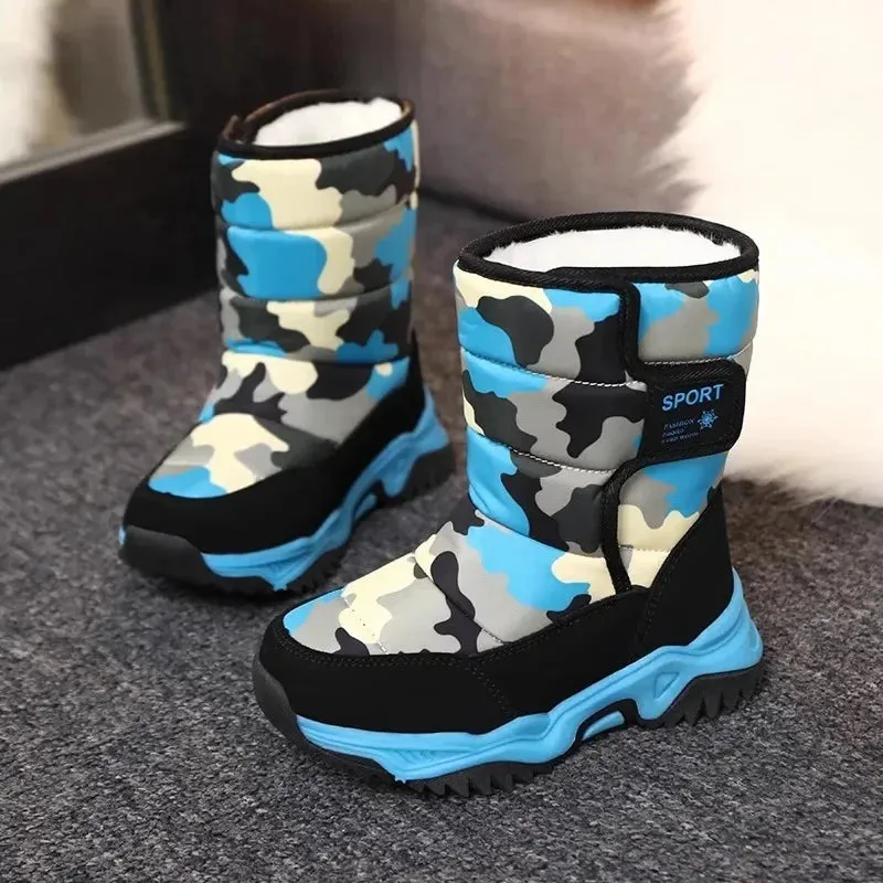 Kids Fleece-Lined and Thickened Warm Cotton Shoes Waterproof Midsize and Large Boys and Girls Snow Boots Footwear Children's