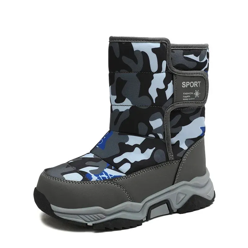 Kids Fleece-Lined and Thickened Warm Cotton Shoes Waterproof Midsize and Large Boys and Girls Snow Boots Footwear Children's