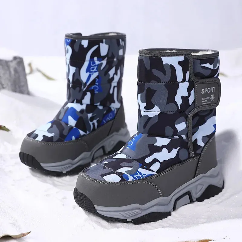 Kids Fleece-Lined and Thickened Warm Cotton Shoes Waterproof Midsize and Large Boys and Girls Snow Boots Footwear Children's