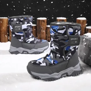 Kids Fleece-Lined and Thickened Warm Cotton Shoes Waterproof Midsize and Large Boys and Girls Snow Boots Footwear Children's