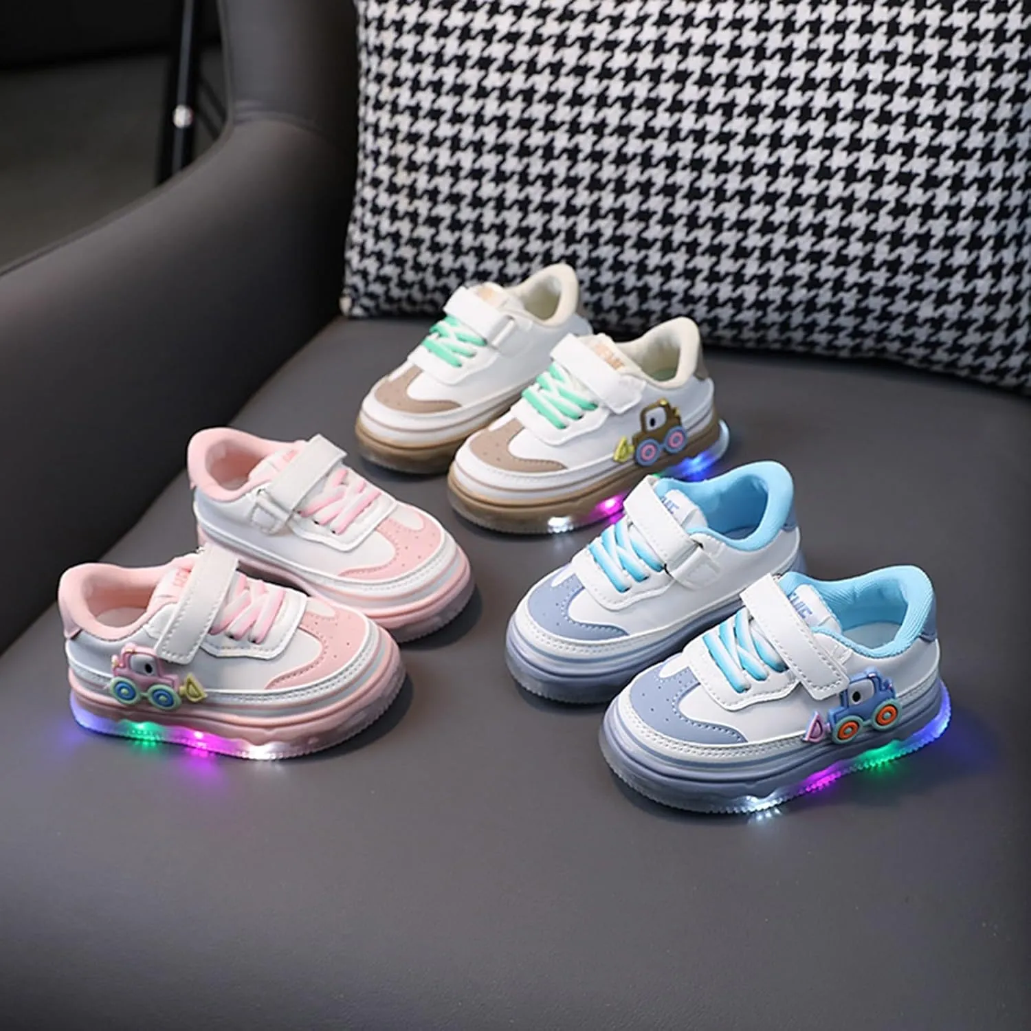 Kids Light Up Flashing Sneaker Athletic Running Shoes Lace-Up Slip-on Sneakers for Boy Girl Outdoor Casual Size 1 Shoes