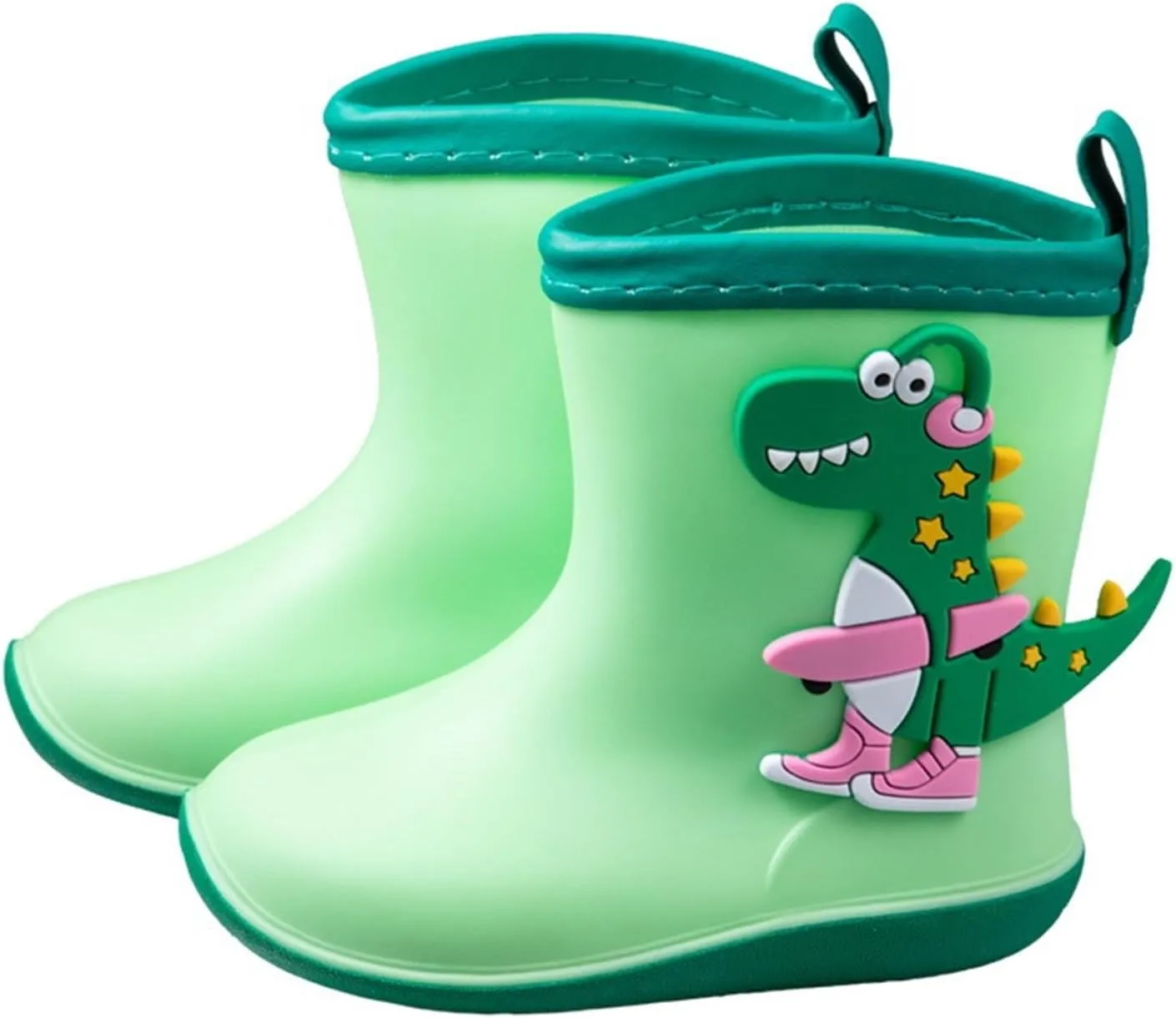 Kids Rubber Rain Boots Toddler Non Slip Water Shoes Cute Cartoon Dinosaur Waterproof Boots for Boys Girls