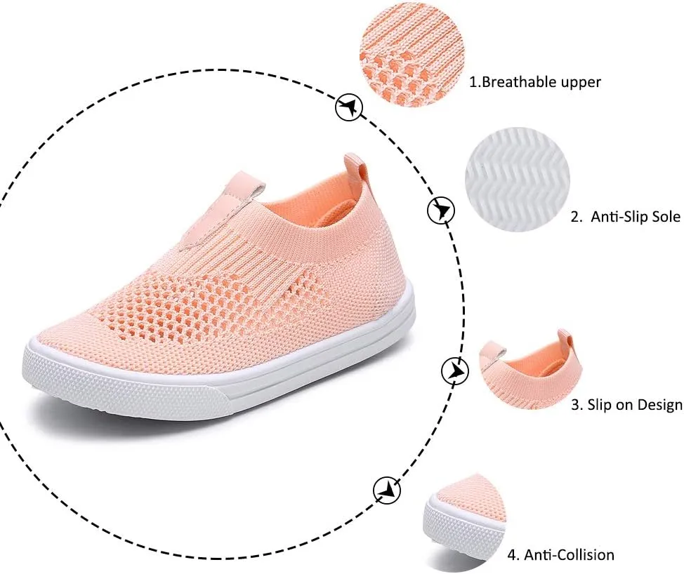 Kids Slip on Sneakers Breathable Flat Shoes for Running Walking Cycling(Toddler/Little Kid)