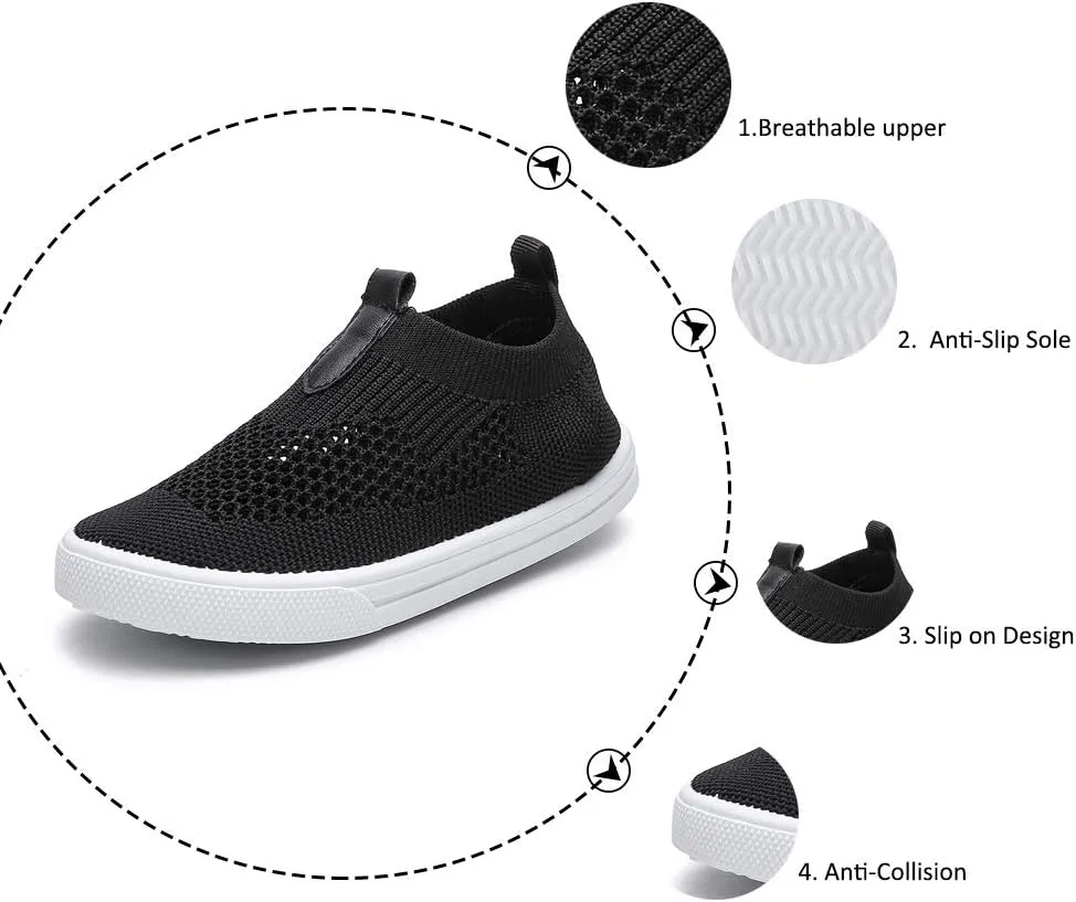 Kids Slip on Sneakers Breathable Flat Shoes for Running Walking Cycling(Toddler/Little Kid)